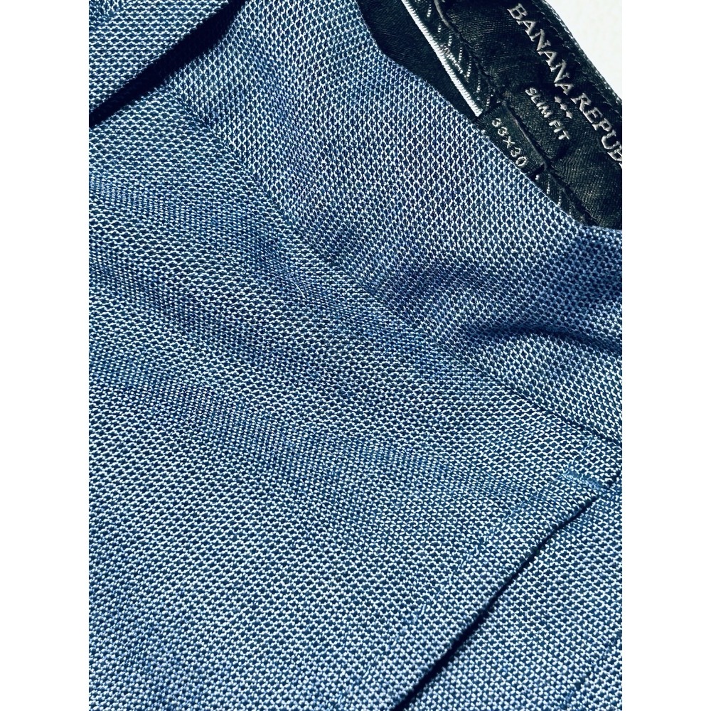 Banana Republic Men's Grayson Slim Fit Dress Pant Blue Small Check Print 33W/30L